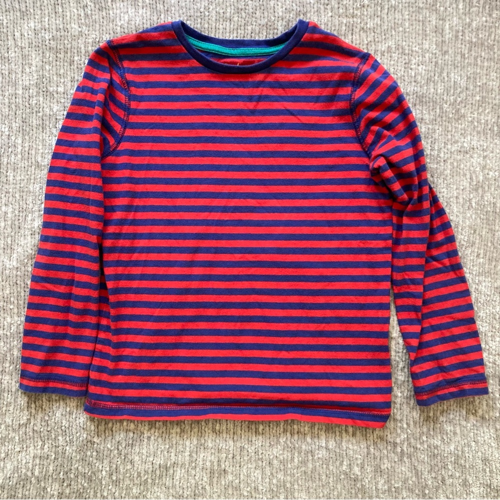 Boden Boys Red Navy Stripe Long Sleeve Tee 9-10Y 140cm Soft Cotton Classic Basic
